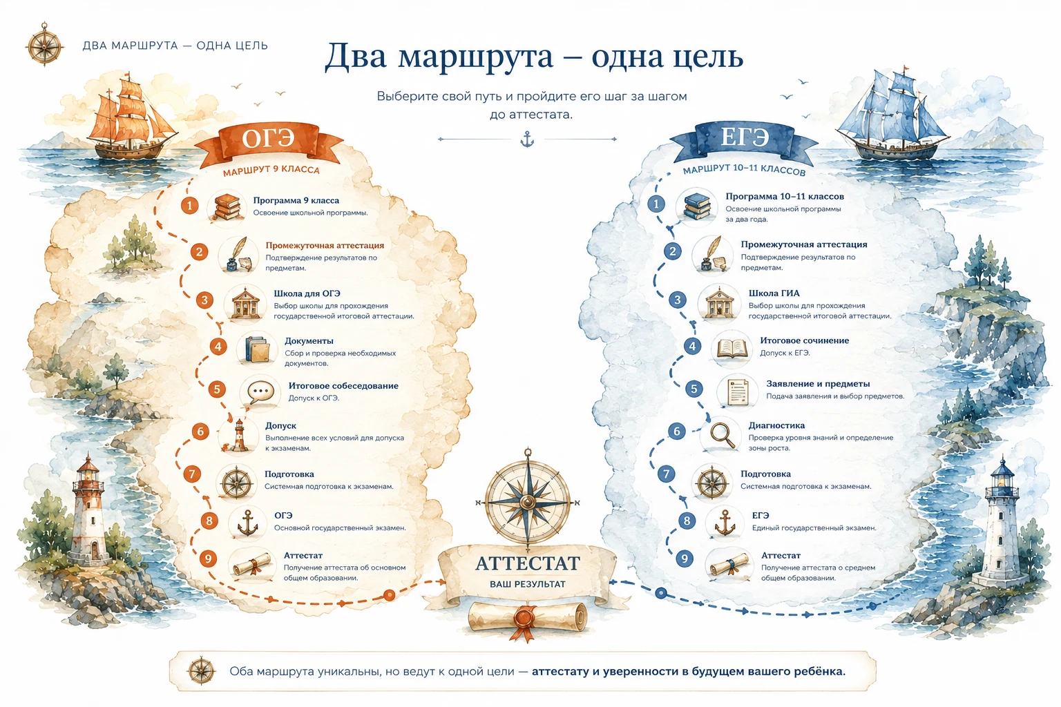 Два маршрута: ОГЭ и ЕГЭ, ведущие к аттестату.